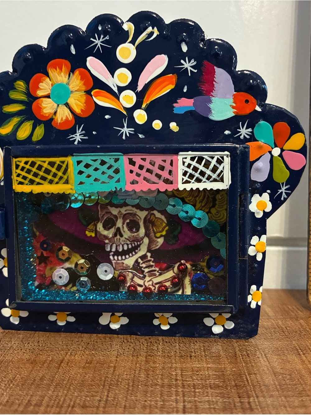 Hand-Painted Navy Day of the Dead Decorative Shadow Box